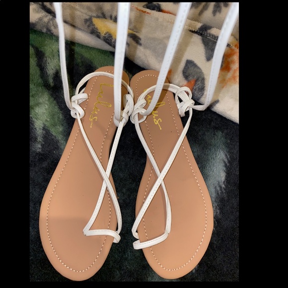 Never worn. Lulus white lace-up flat sandals. - Picture 2 of 8